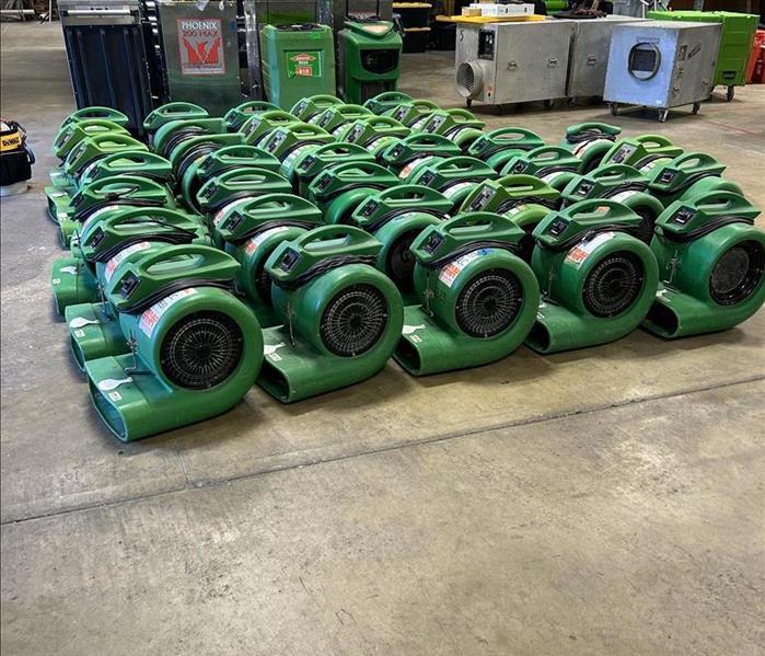 equipment lined up in warehouse